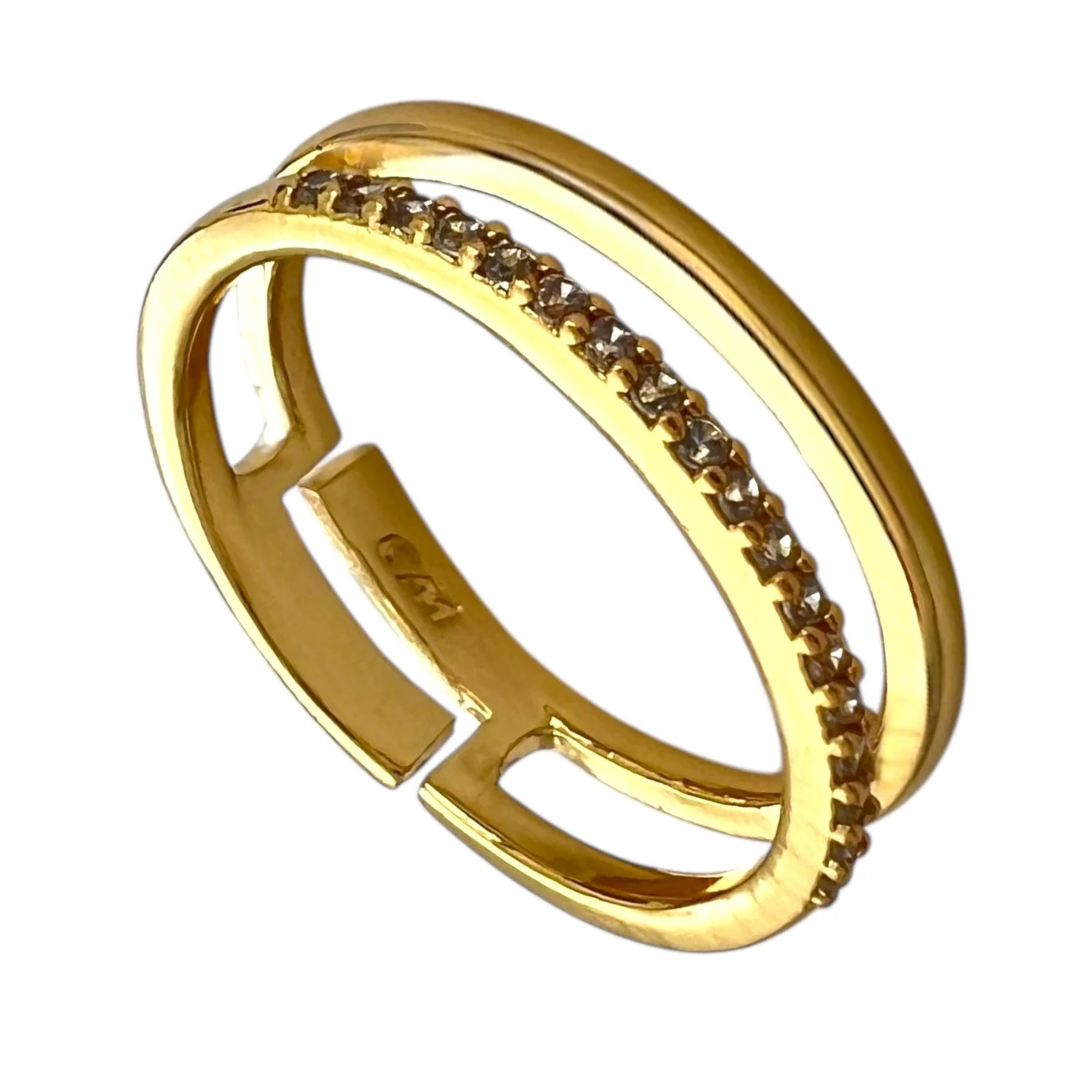 انگشتر زنانه طرح دو حلقه با نگین های ظریف و رنگ ثابت