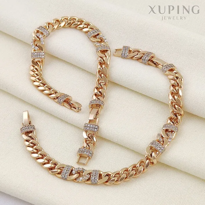 دستبند کارتیر ظریف نگین‌دار ژوپینگ با روکش طلای درخشان Xuping