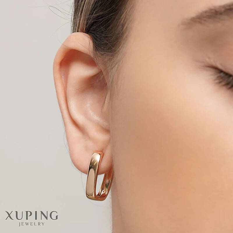 گوشواره حلقه ای بیضی طرح آینه ای با روکش طلای ژوپینگ