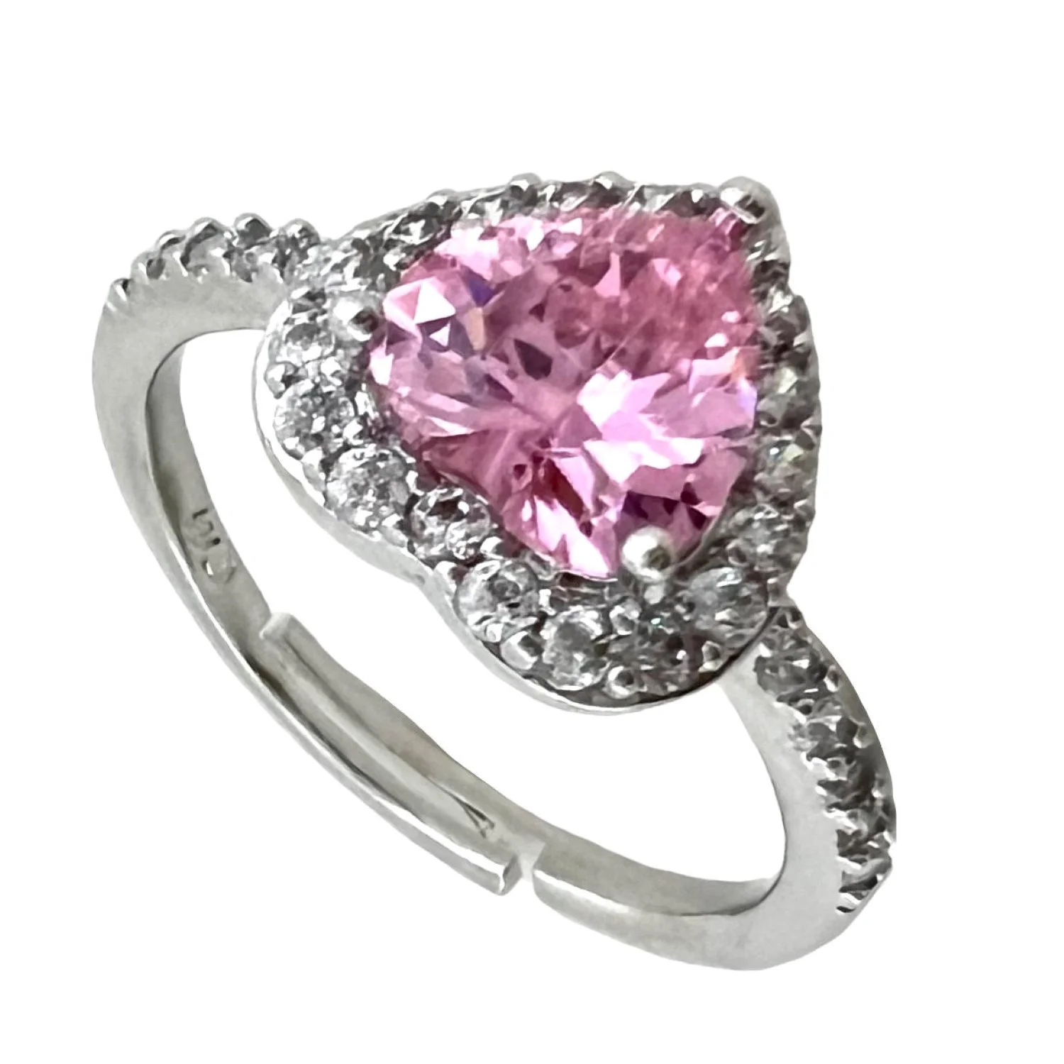 انگشتر زنانه با طرح قلب صورتی و نگین های ظریف