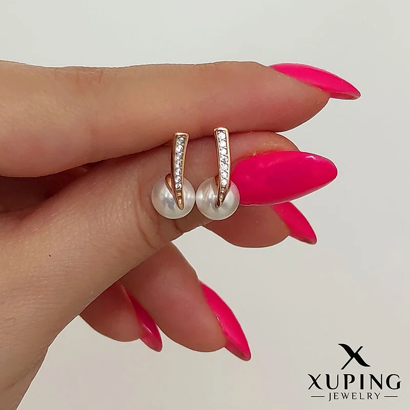 گوشواره سوزنی مروارید پرورشی ژوپینگ با نگین های ظریف