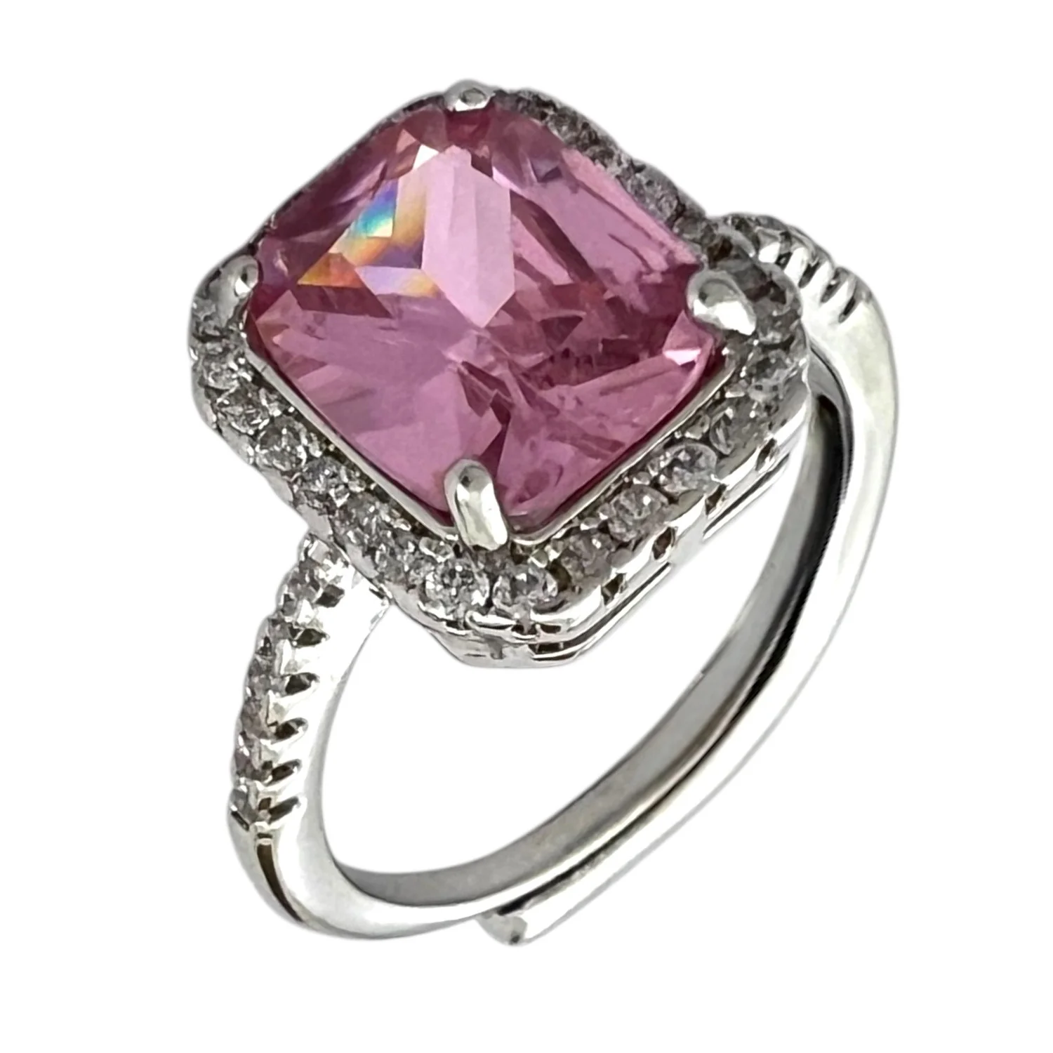 انگشتر زنانه مدل سولیتر با نگین جواهری صورتی