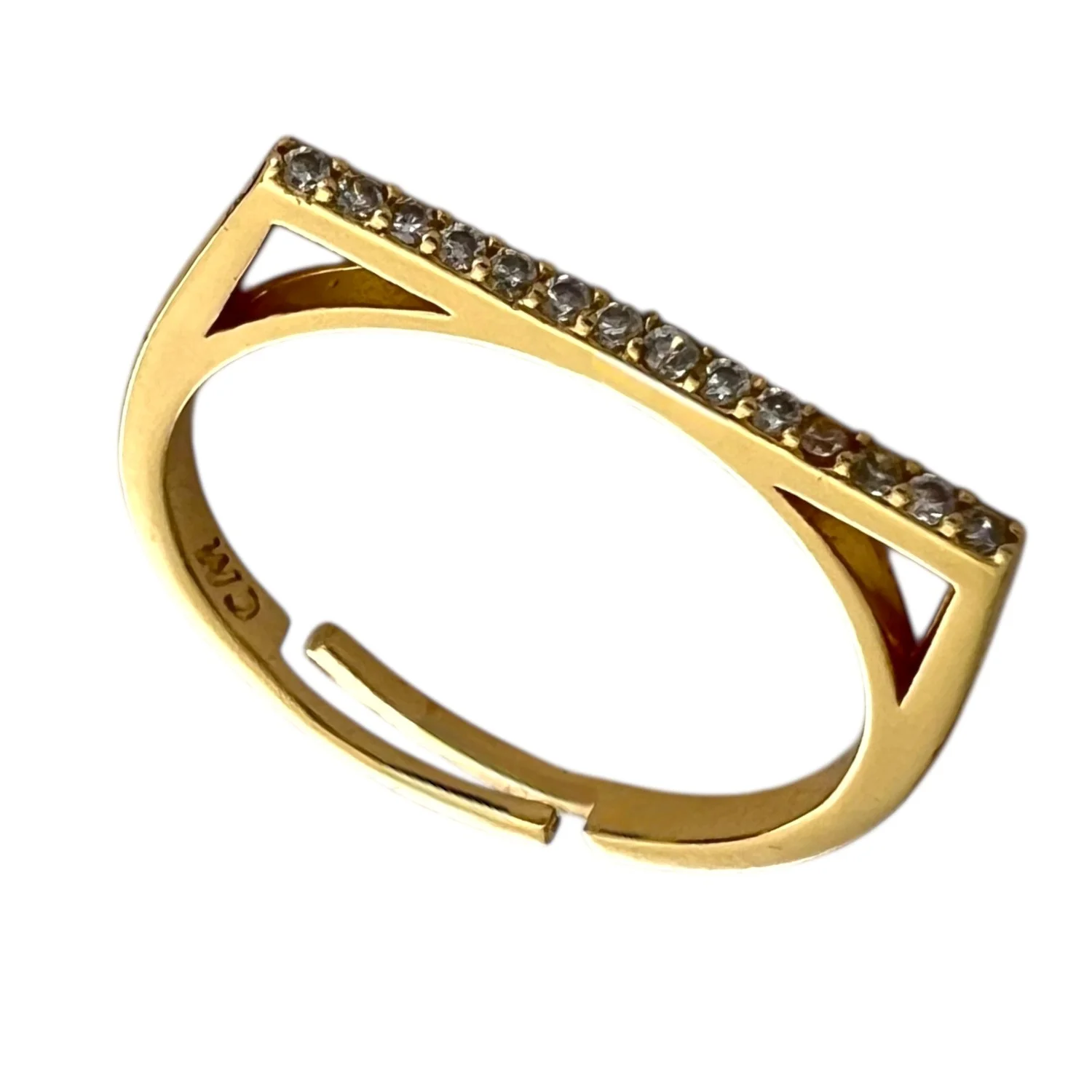 انگشتر زنانه طرح خط با نگین های ظریف و رنگ طلایی