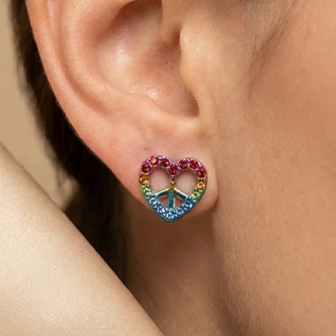 گوشواره میخی دخترانه طرح رنگین‌کمان صلح