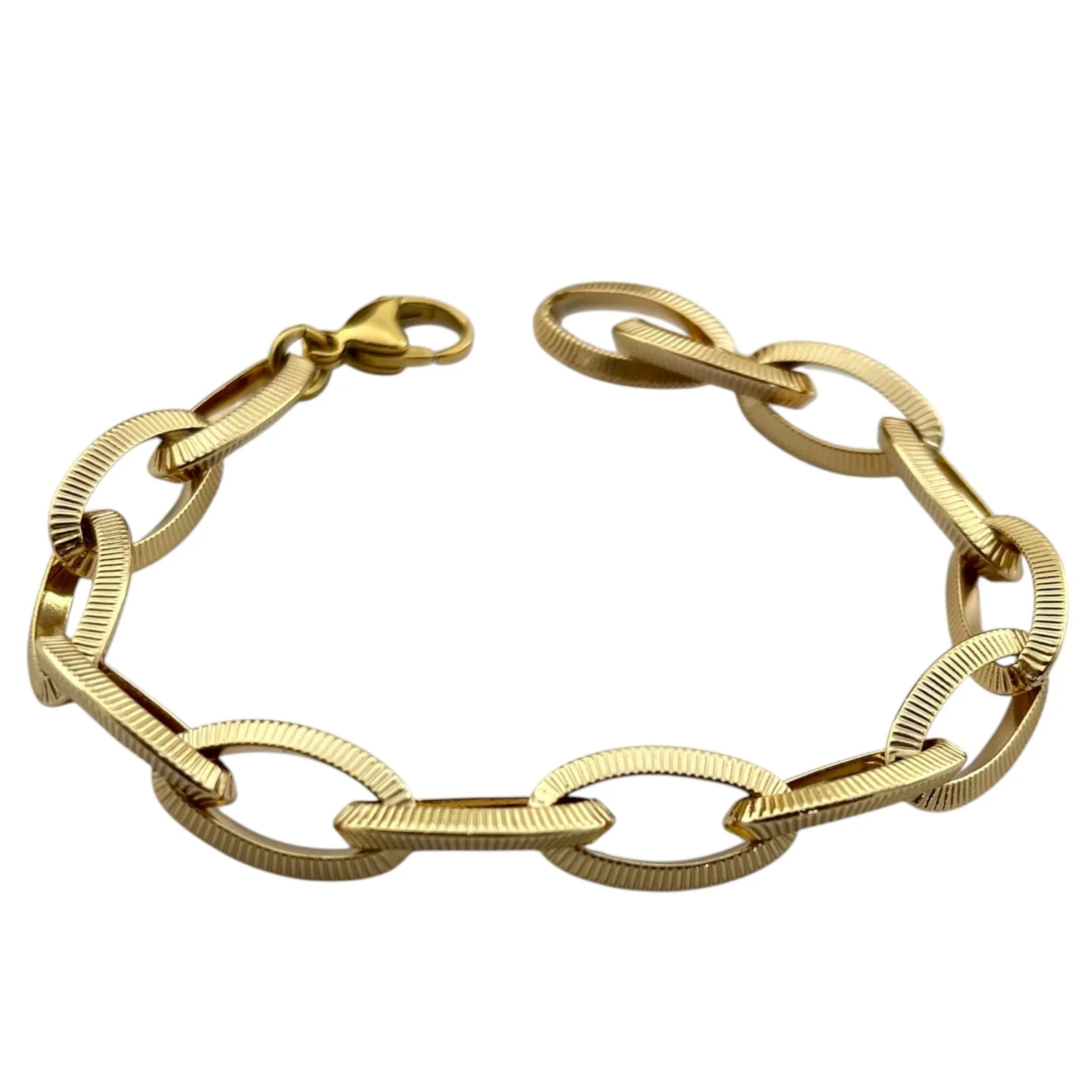 دستبند زنانه طرح تیفانی با زنجیرهای درشت و آبکاری طلایی