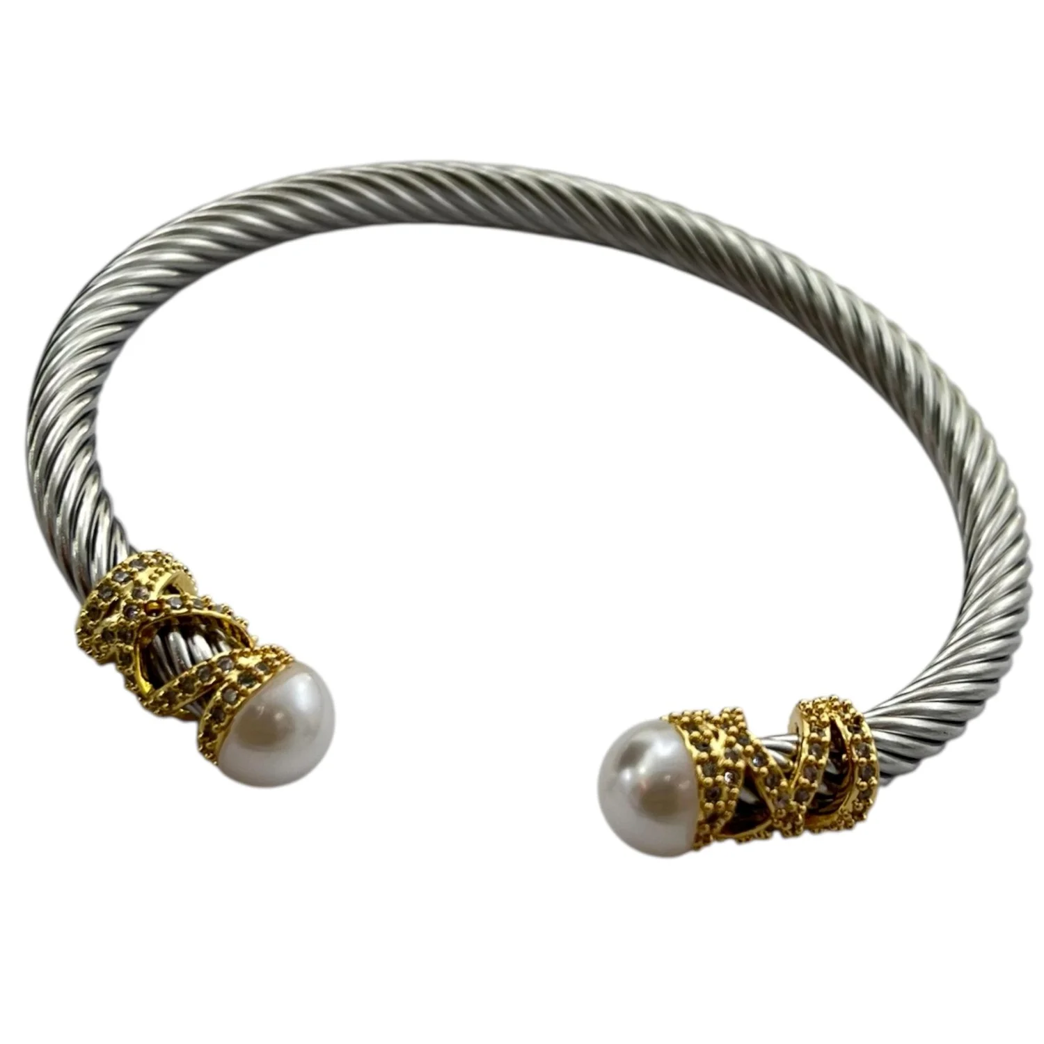 دستبند زنانه بنگل طرح دیوید یورمن با مروارید درخشان