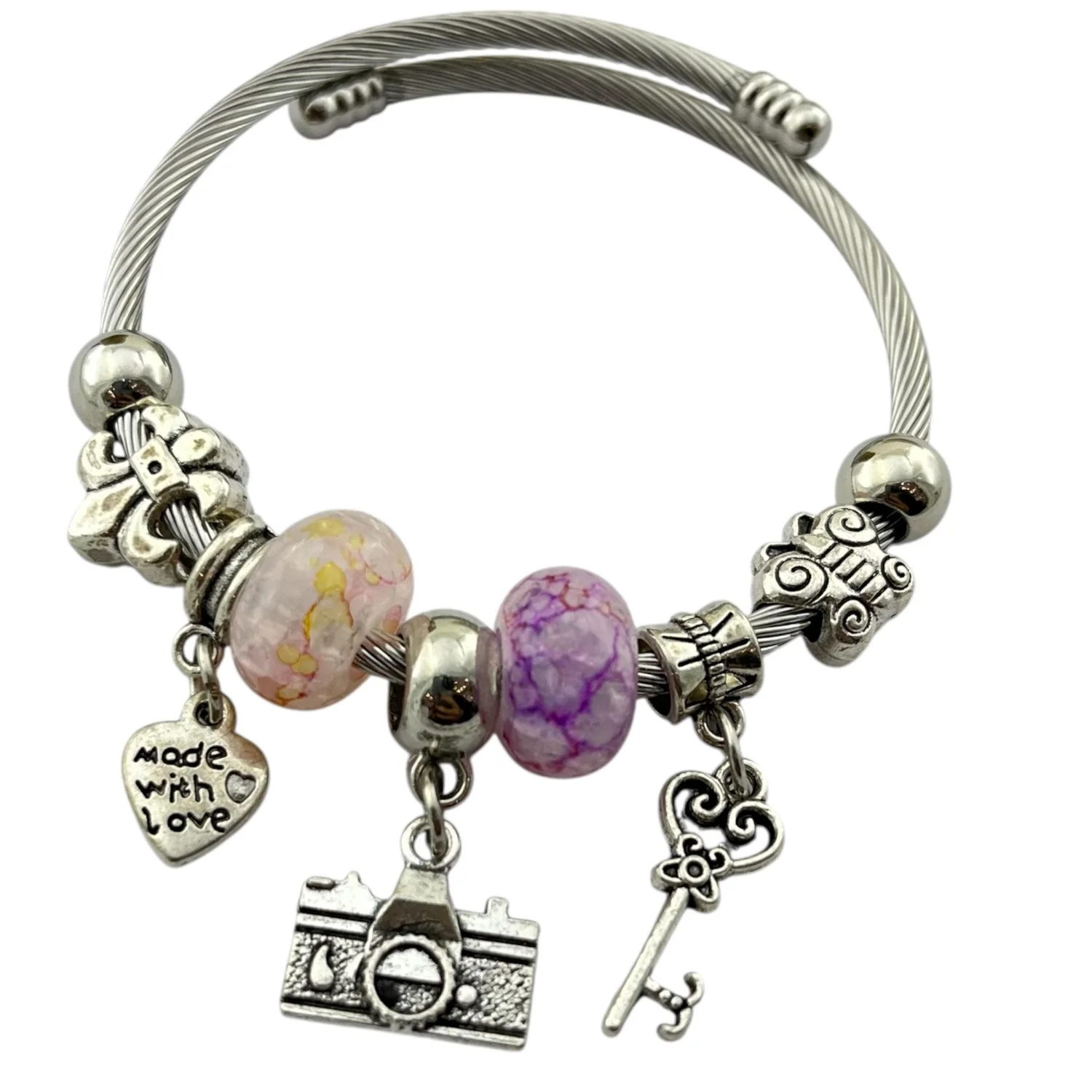 دستبند زنانه طرح پاندورا مدل کلید و قلب