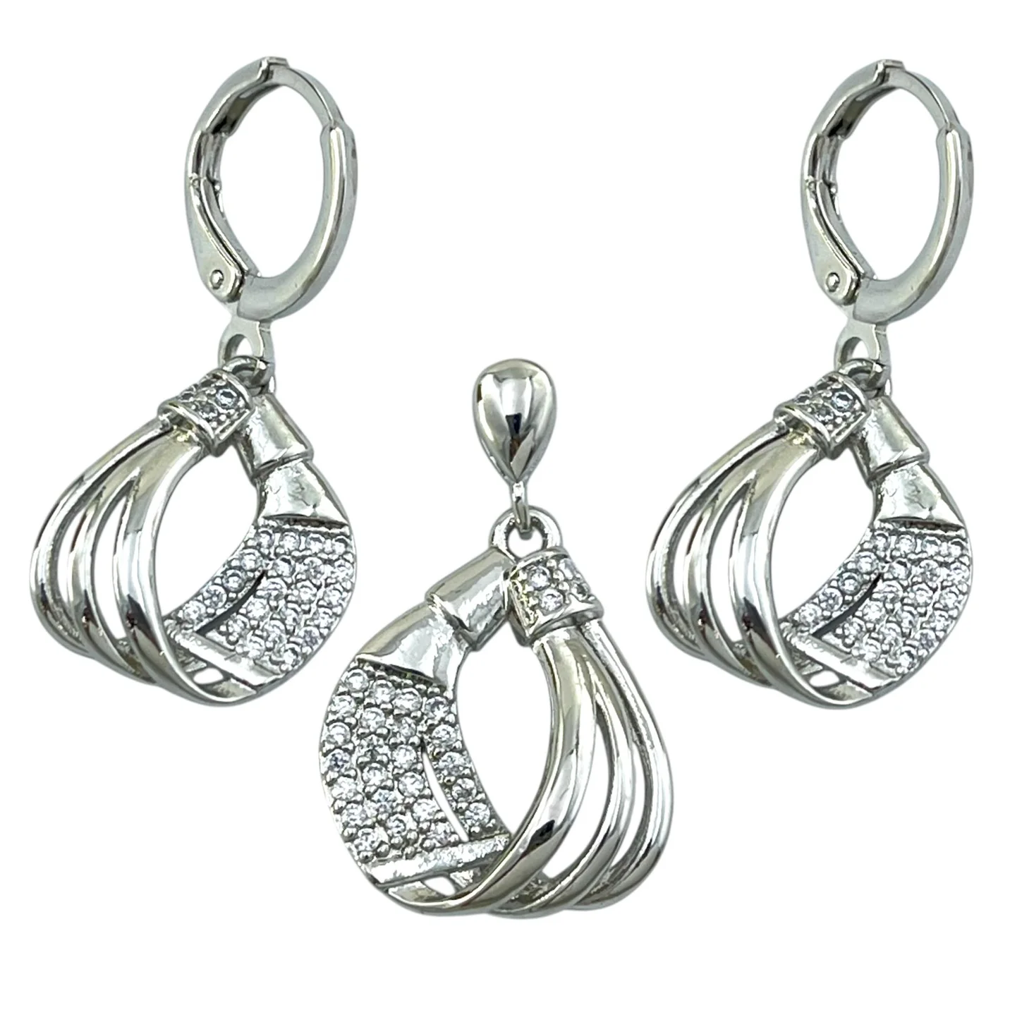 نیم ست زنانه طرح جواهر با آویز نگین‌دار