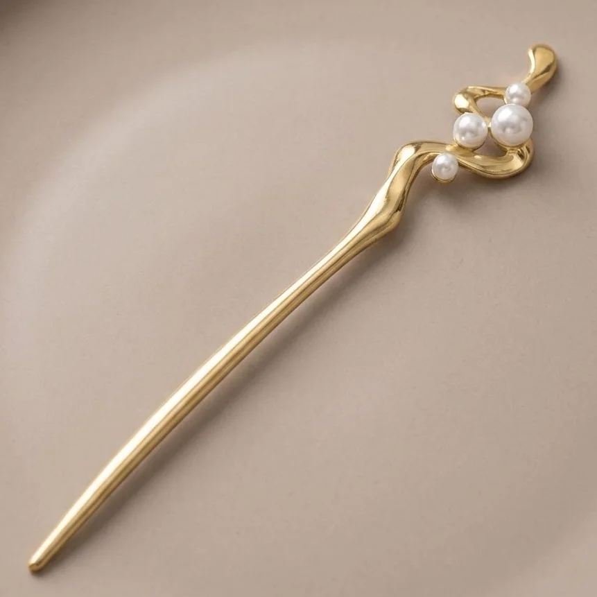 کانزاشی مو زنانه فلزی طرح موج با مروارید مدل لوسِرا