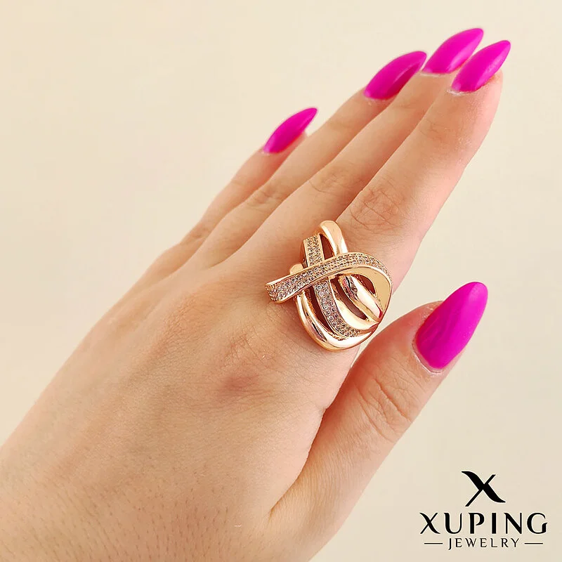 انگشتر طرح ضربدری لوکس نگین دار ژوپینگ با روکش طلا