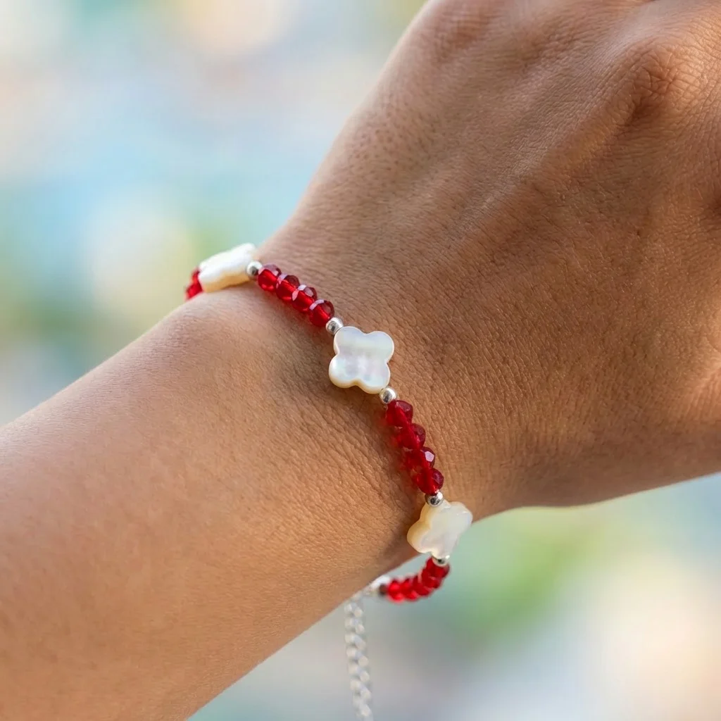 دستبند دخترانه فانتزی مدل صدفی طرح بهارِ اناری