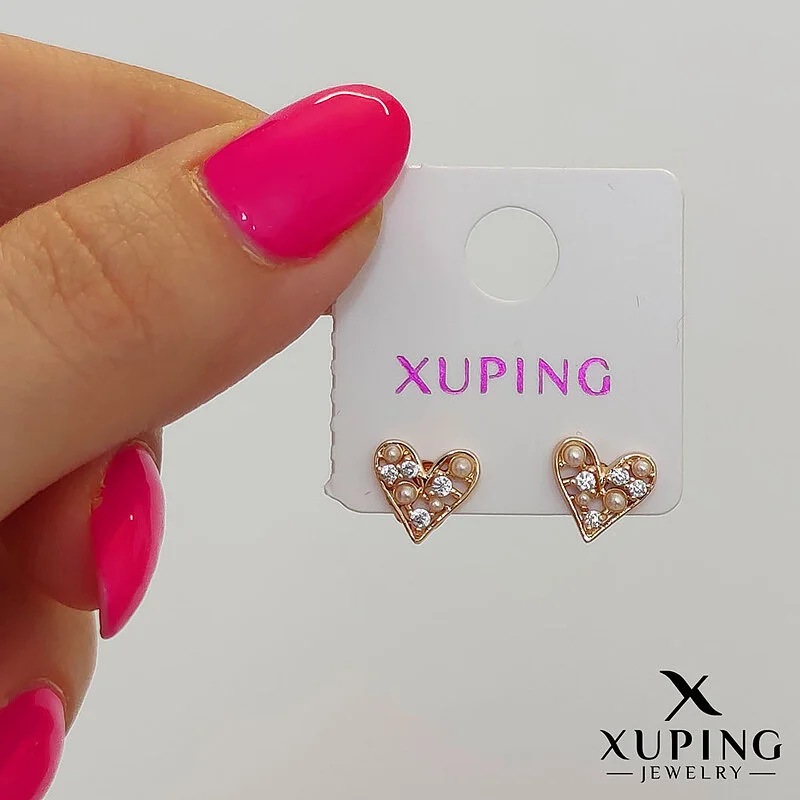 گوشواره قلب نگین دار با مروارید پرورشی ژوپینگ