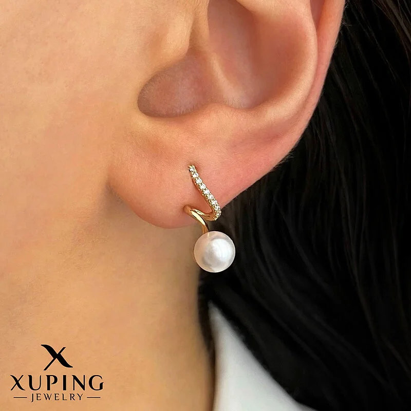 گوشواره سوزنی طرح مروارید با روکش طلا ژوپینگ