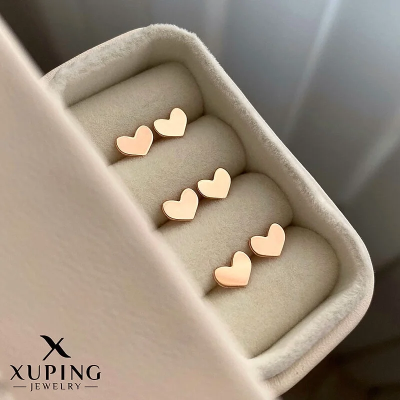 گوشواره سوزنی طرح قلب تخت با روکش طلای ژوپینگ