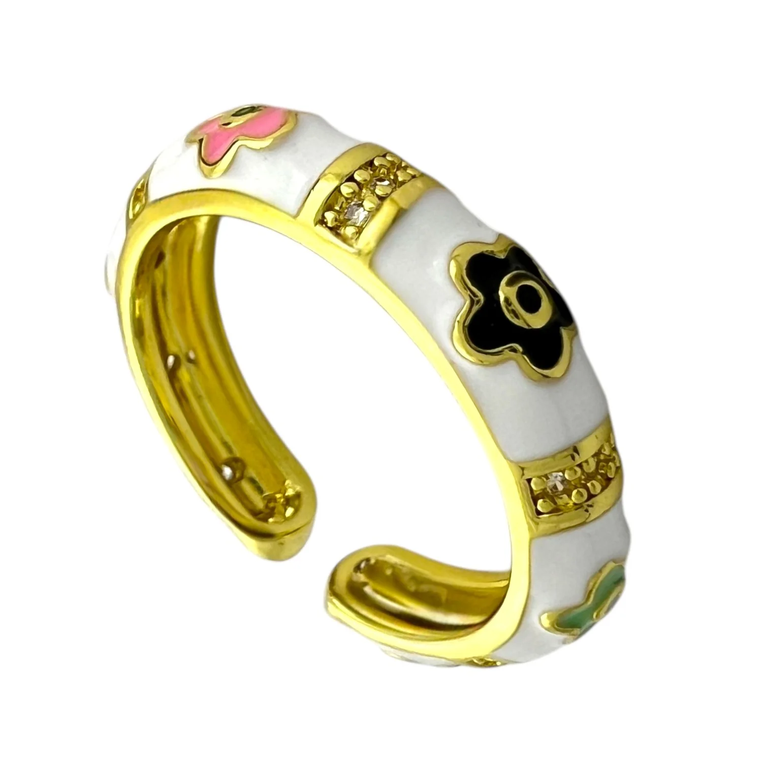 انگشتر زنانه با طرح میناکاری رنگی گل