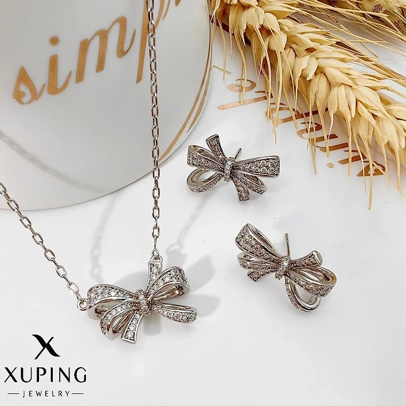 نیم ست پاپیون نگین دار طرح ژوپینگ با زنجیر ظریف Xuping