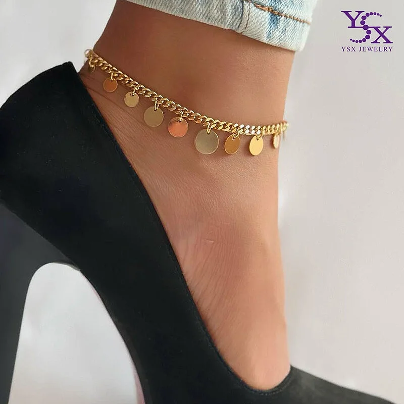 پابند پولکی دایره‌ای با زنجیر کارتیه و آویز YSX