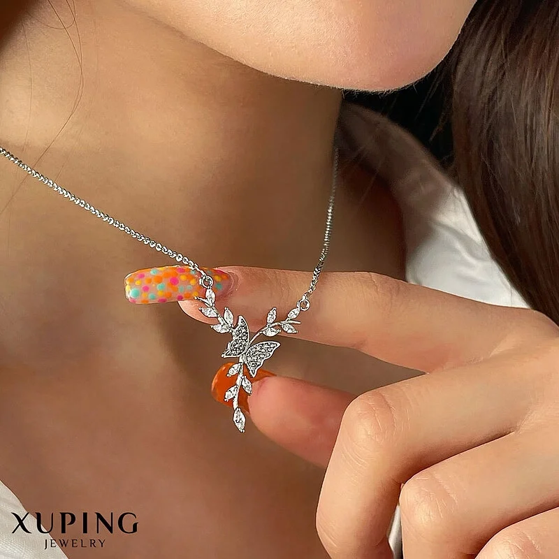 گردنبند ظریف طرح گل و پروانه نگین دار ژوپینگ Xuping