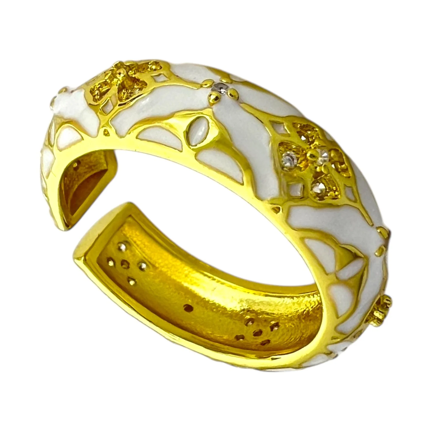 انگشتر زنانه با طرح میناکاری گلهای رنگی و آبکاری طلایی