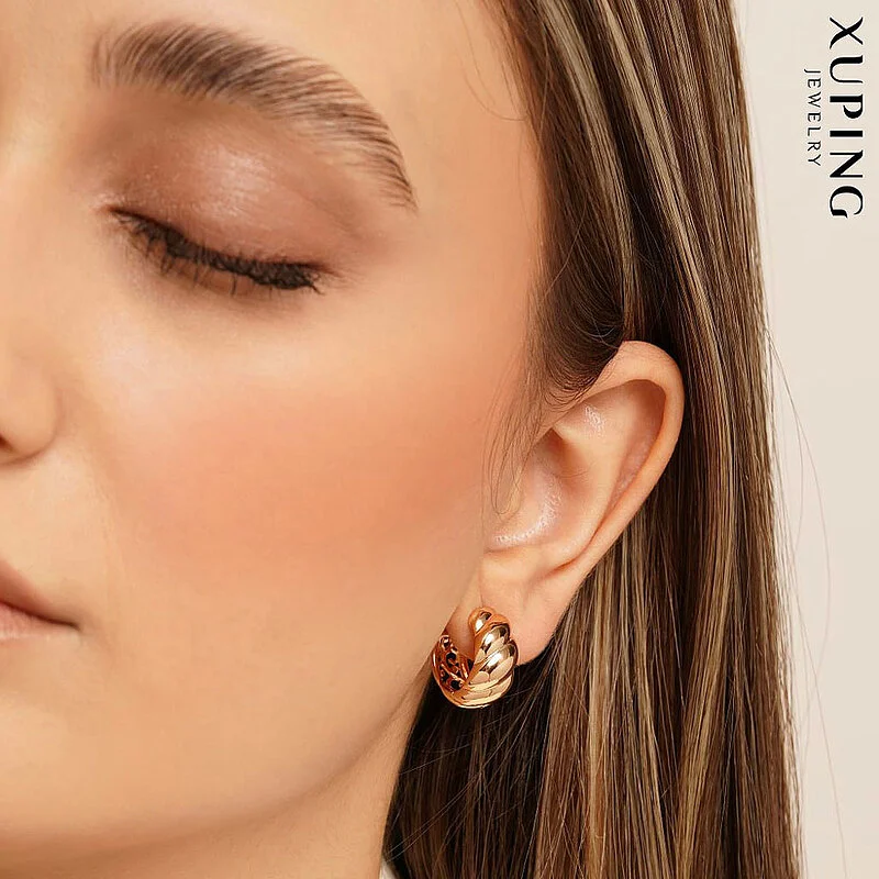 گوشواره حلقه ای مدل کروسان با روکش طلایی ژوپینگ