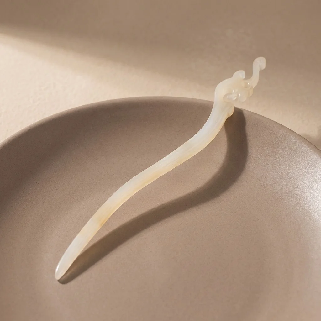 کانزاشی مو زنانه رزینی شفاف شیری با طراحی ظریف قلابی و بدنه کشیده مینیمال لوکس