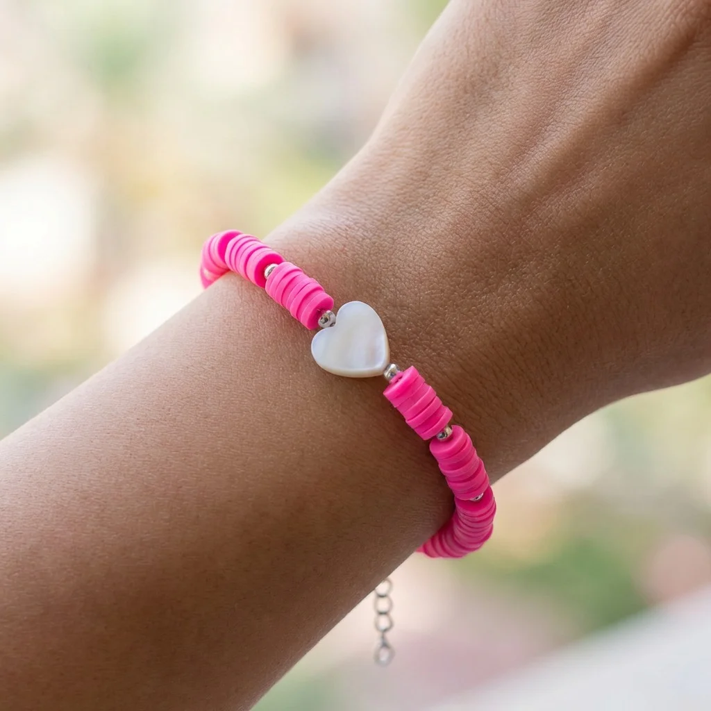 دستبند دخترانه فانتزی مدل صدفی طرح لطافت عشق