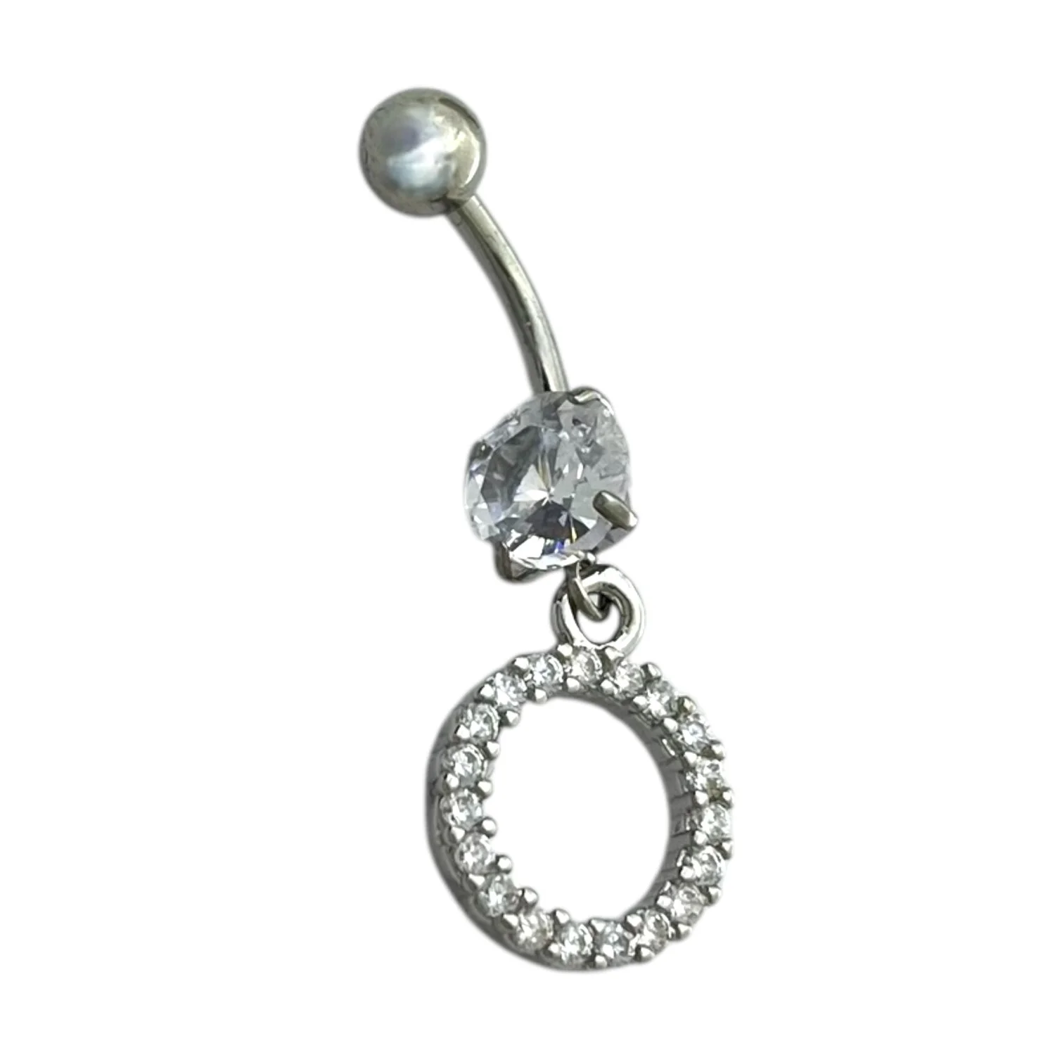 پیرسینگ ناف استیل زنانه با آویز حلقه جواهری