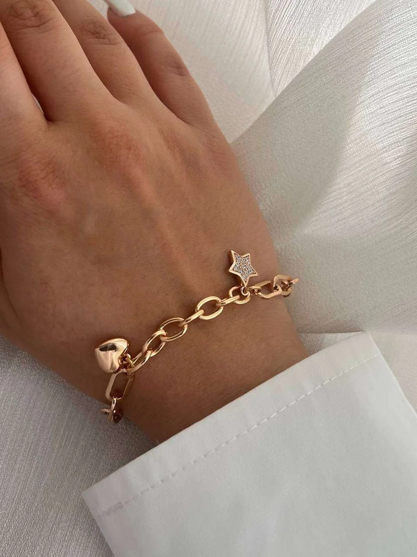 دستبند زنانه طرح تیفانی با آویز قلب و ستاره ژوپینگ