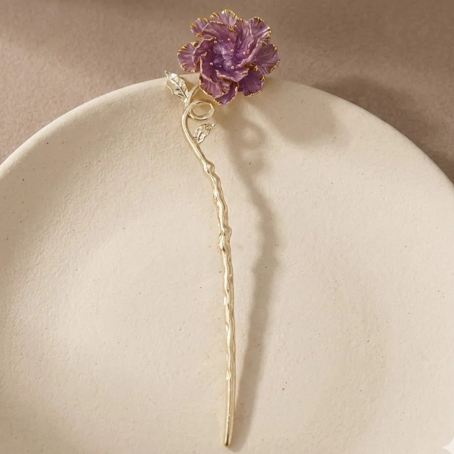 کانزاشی مو زنانه فلزی طرح گل بنفش مدل ویولِسا