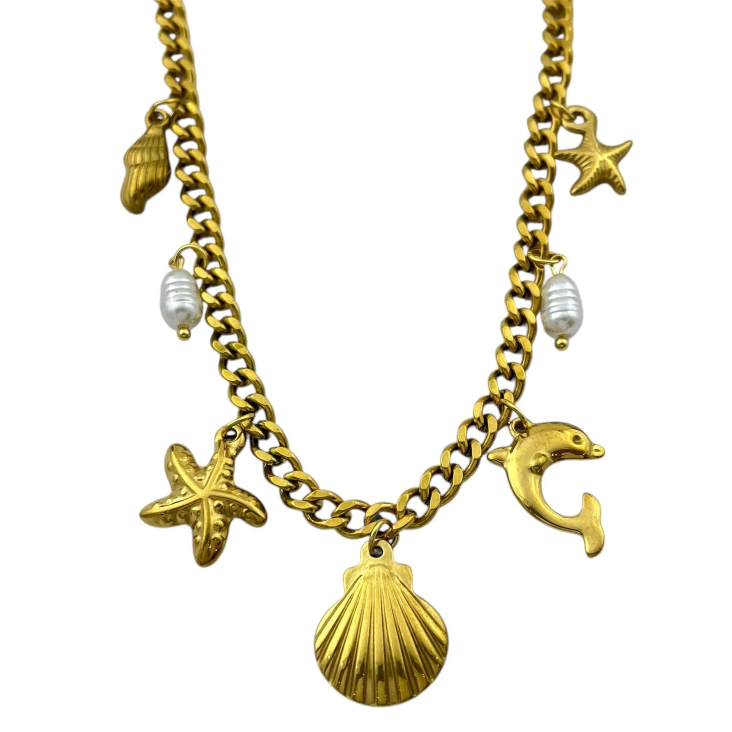 گردنبند زنانه شیک با آویز دلفین، ستاره و صدف دریایی