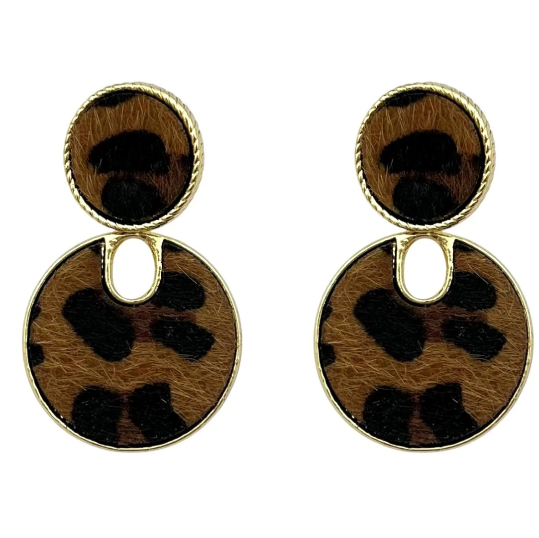 گوشواره زنانه مدل نایارا طرح پلنگی با فریم طلایی