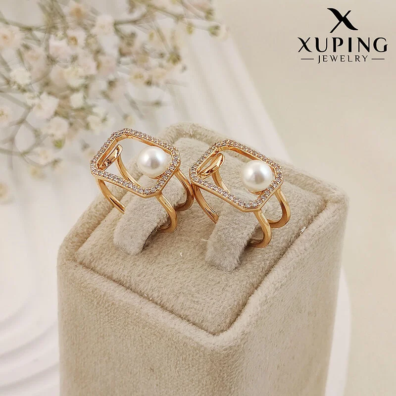 انگشتر زنانه طرح قاب مروارید نگیندار ژوپینگ با روکش طلا