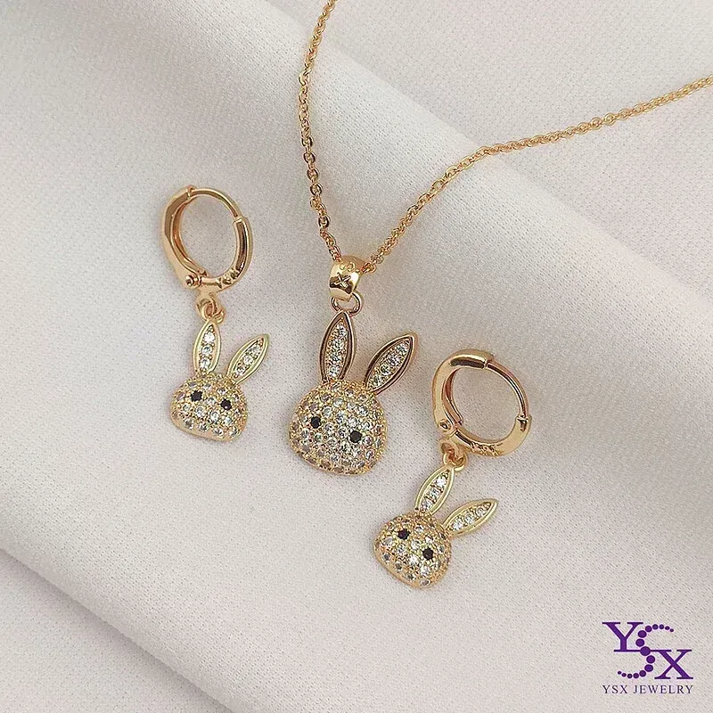 نیم ست ظریف خرگوش نگین کاری شده با زنجیر برند YSX