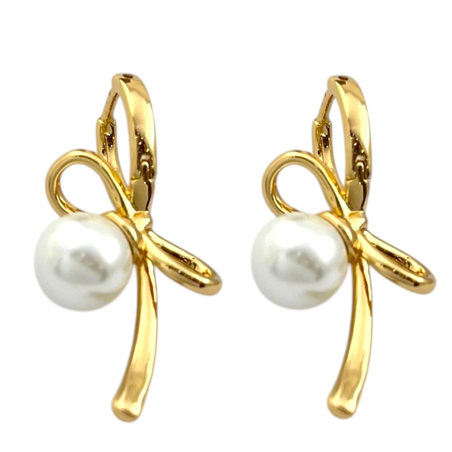 گوشواره زنانه طرح طلا با آویز پاپیون مرواریدی برند ژوپینگ