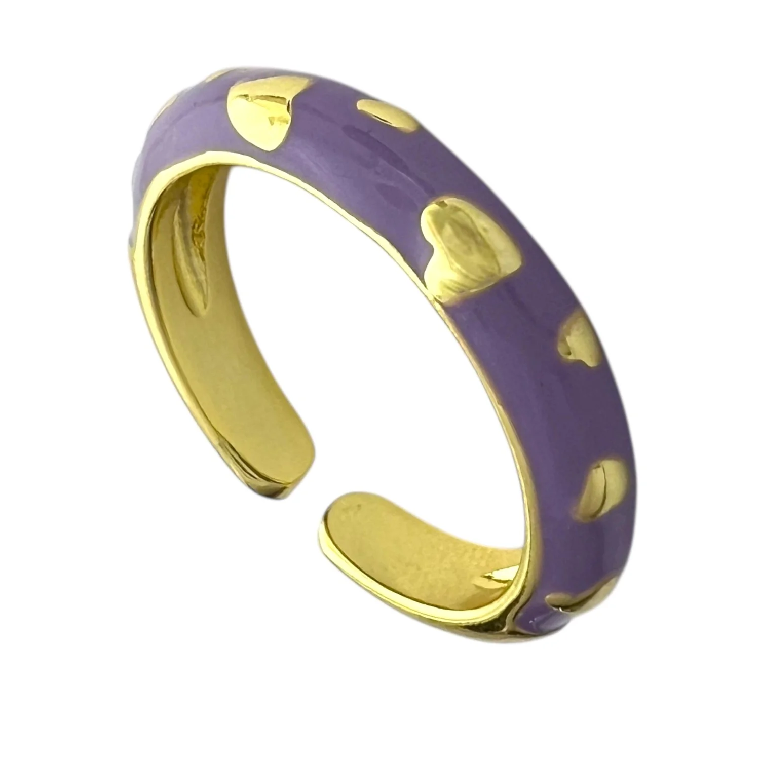 انگشتر زنانه با طرح میناکاری رنگی و قلبهای طلایی