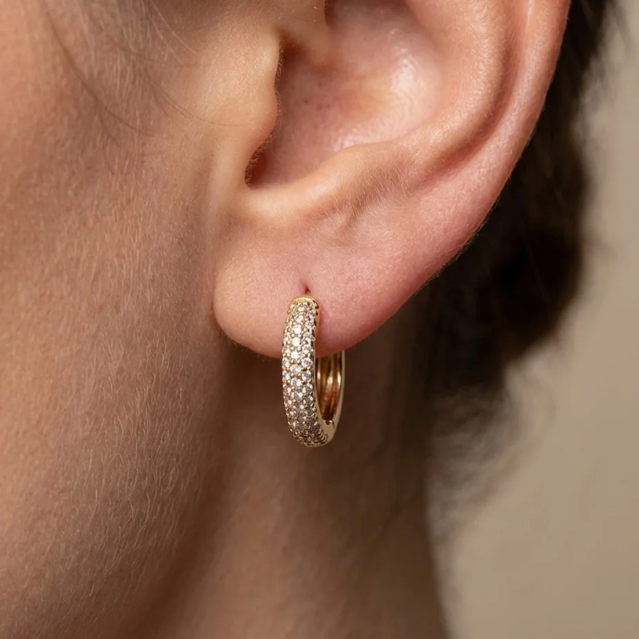 گوشواره زنانه ژوپینگ مدل استلار طرح حلقه کوچک جواهری با نگین‌