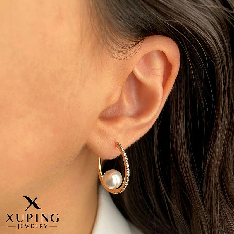 گوشواره حلقه ای با مروارید پرورشی ژوپینگ با روکش طلایی