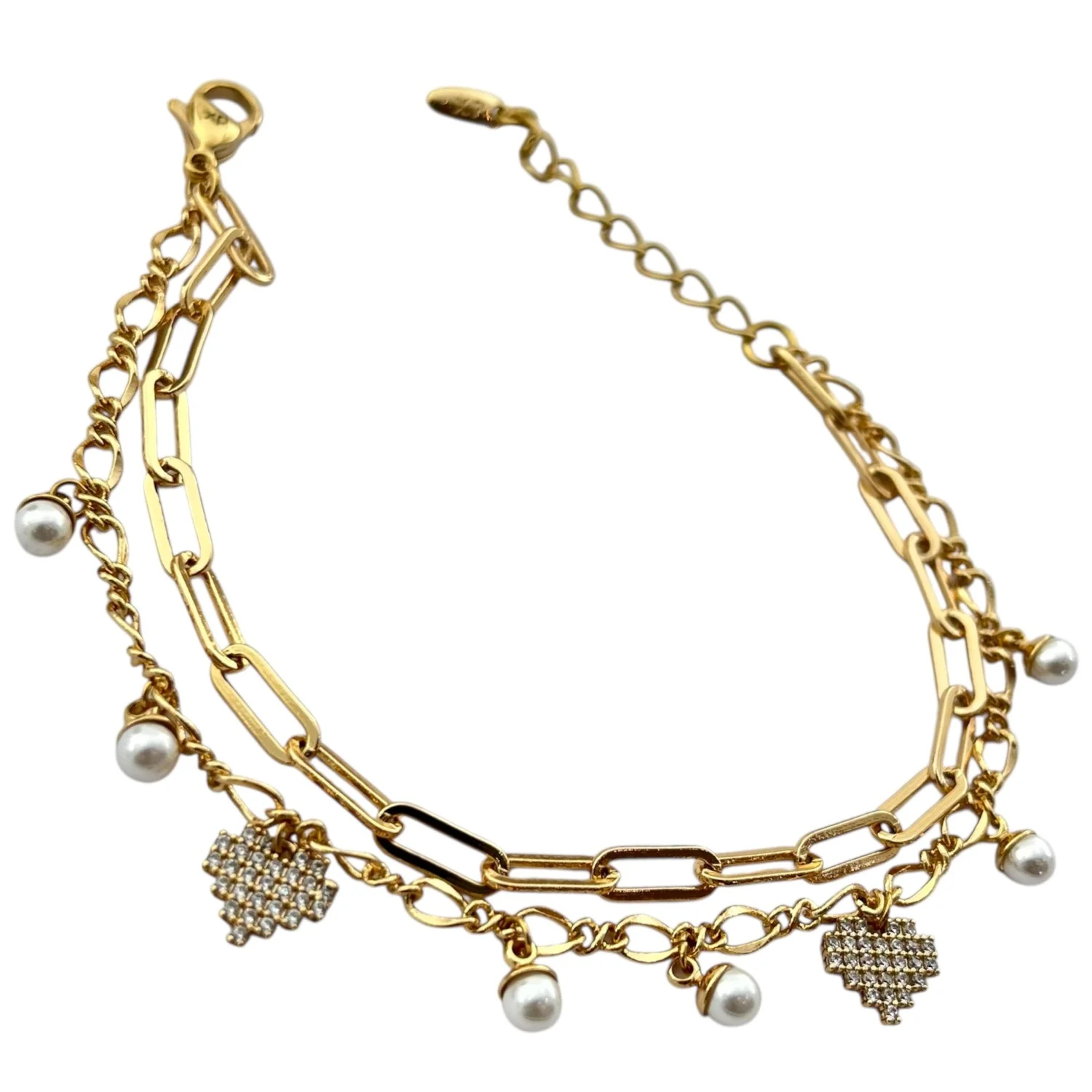 دستبند زنانه دو لاین طرح تیفانی با آویز قلب و مروارید ژوپینگ