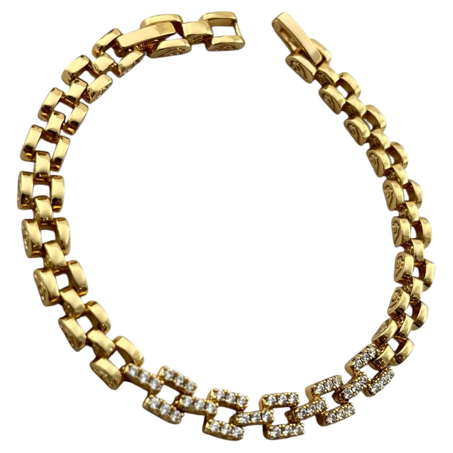 دستبند زنانه طرح رولکس با نگین های ظریف و آبکاری طلایی ژوپینگ