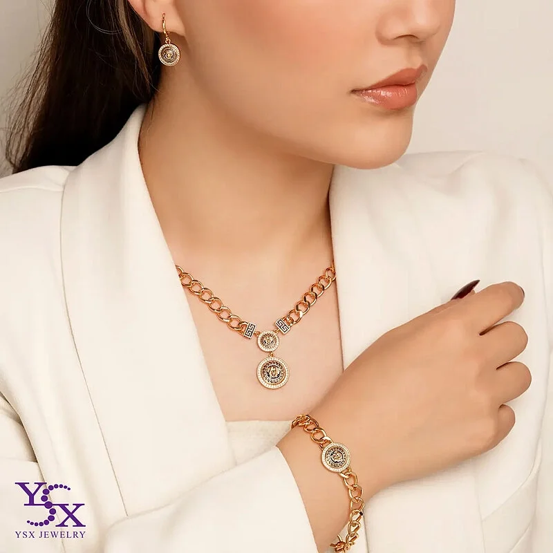 سرویس گردنبند، دستبند و گوشواره طرح ورساچه با روکش طلایی YSX