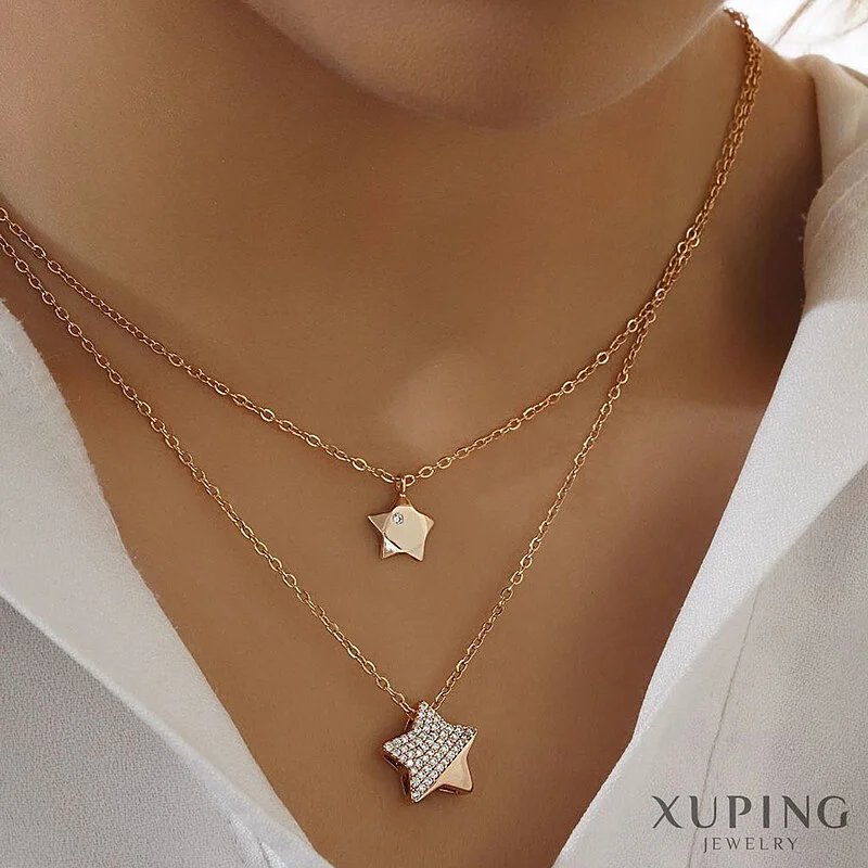 گردنبند دولاین ستاره نگین دار ژوپینگ با طراحی ظریف و درخشان Xuping