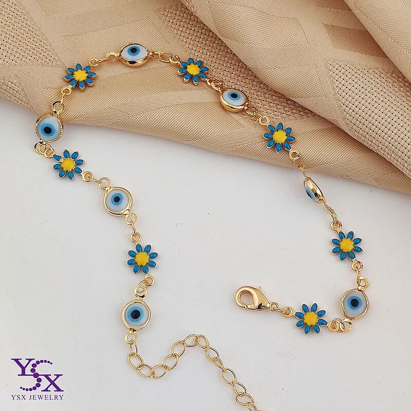 پابند ظریف طرح بابونه و چشم نظر با روکش طلای YSX