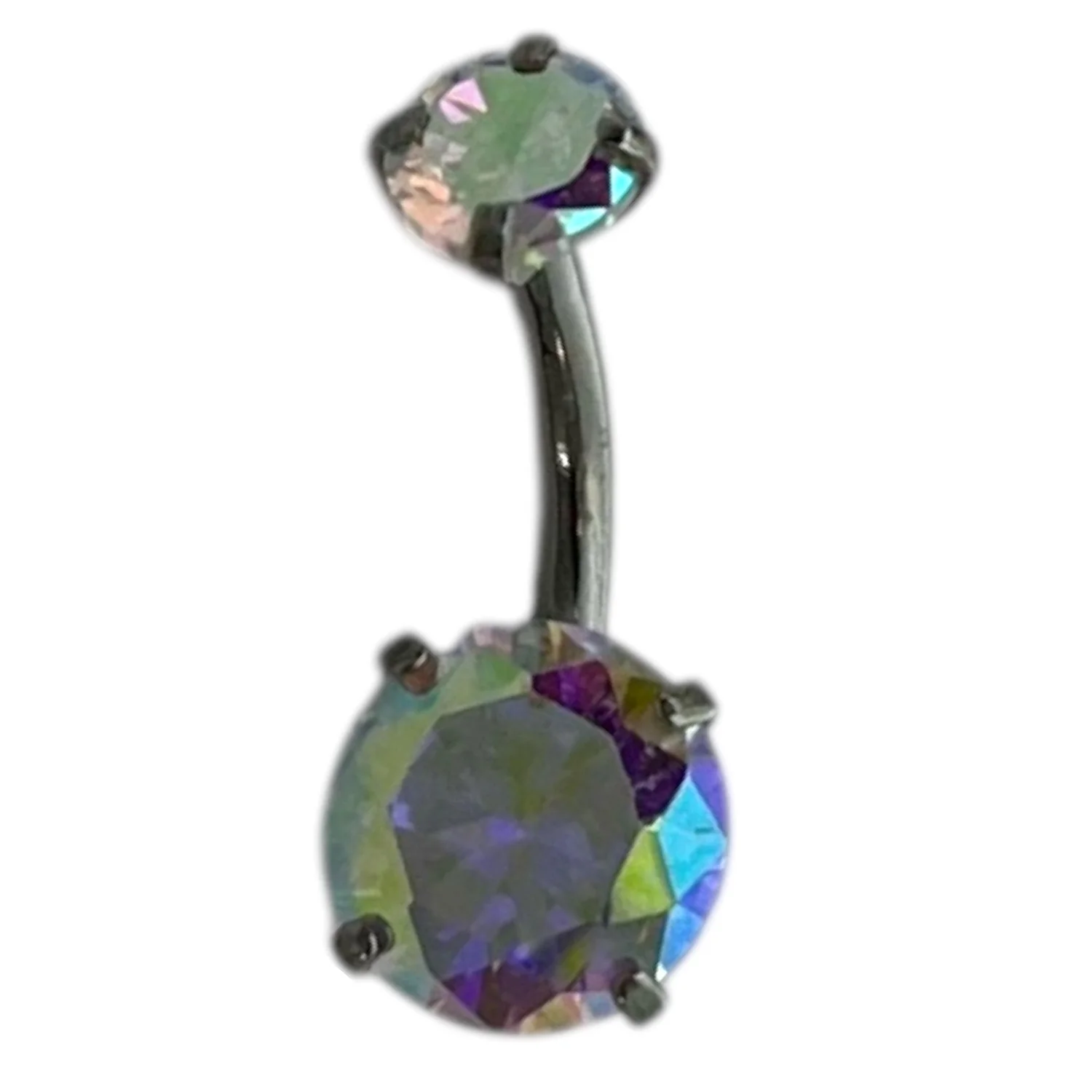 پیرسینگ ناف استیل با نگین رنگینکمانی