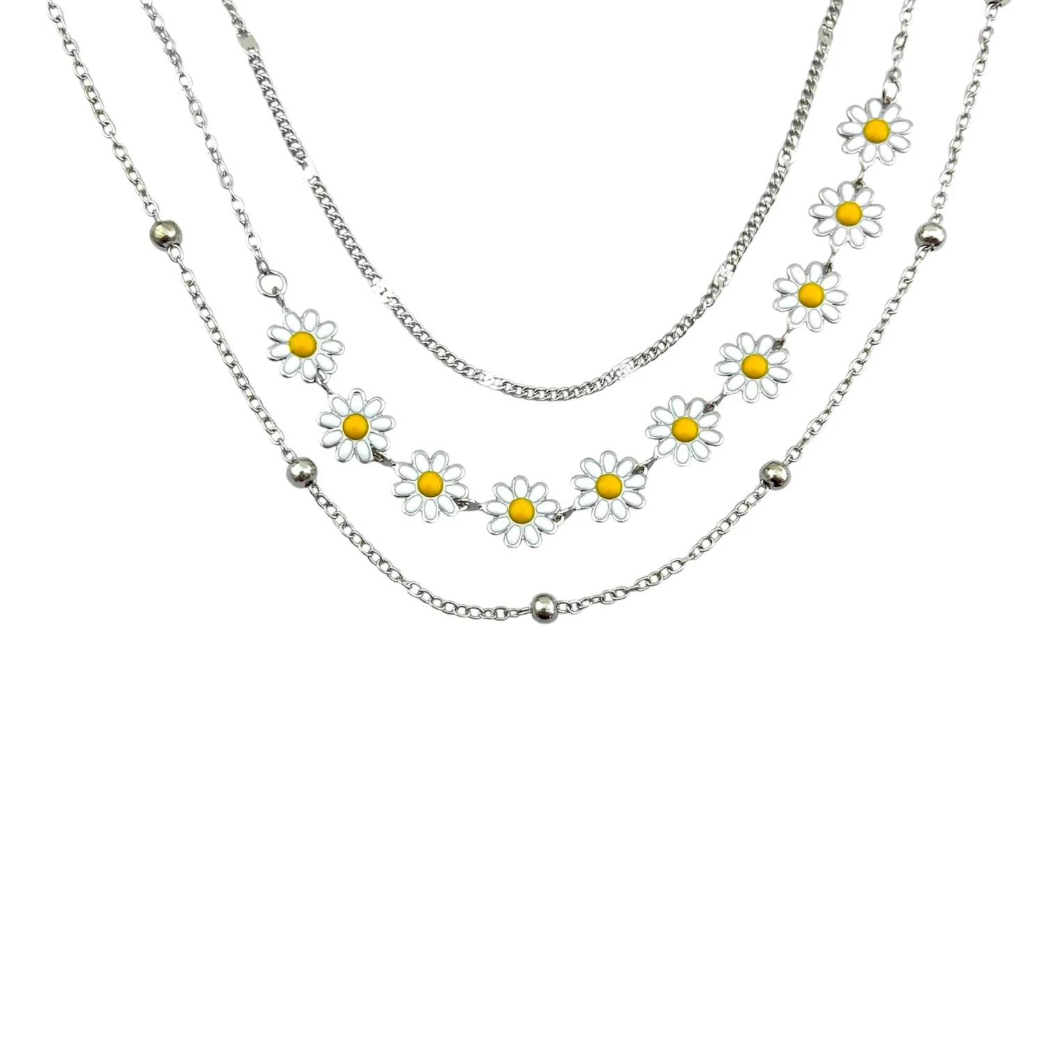 گردنبند زنانه سه لاین طرح گل آفتابگردان