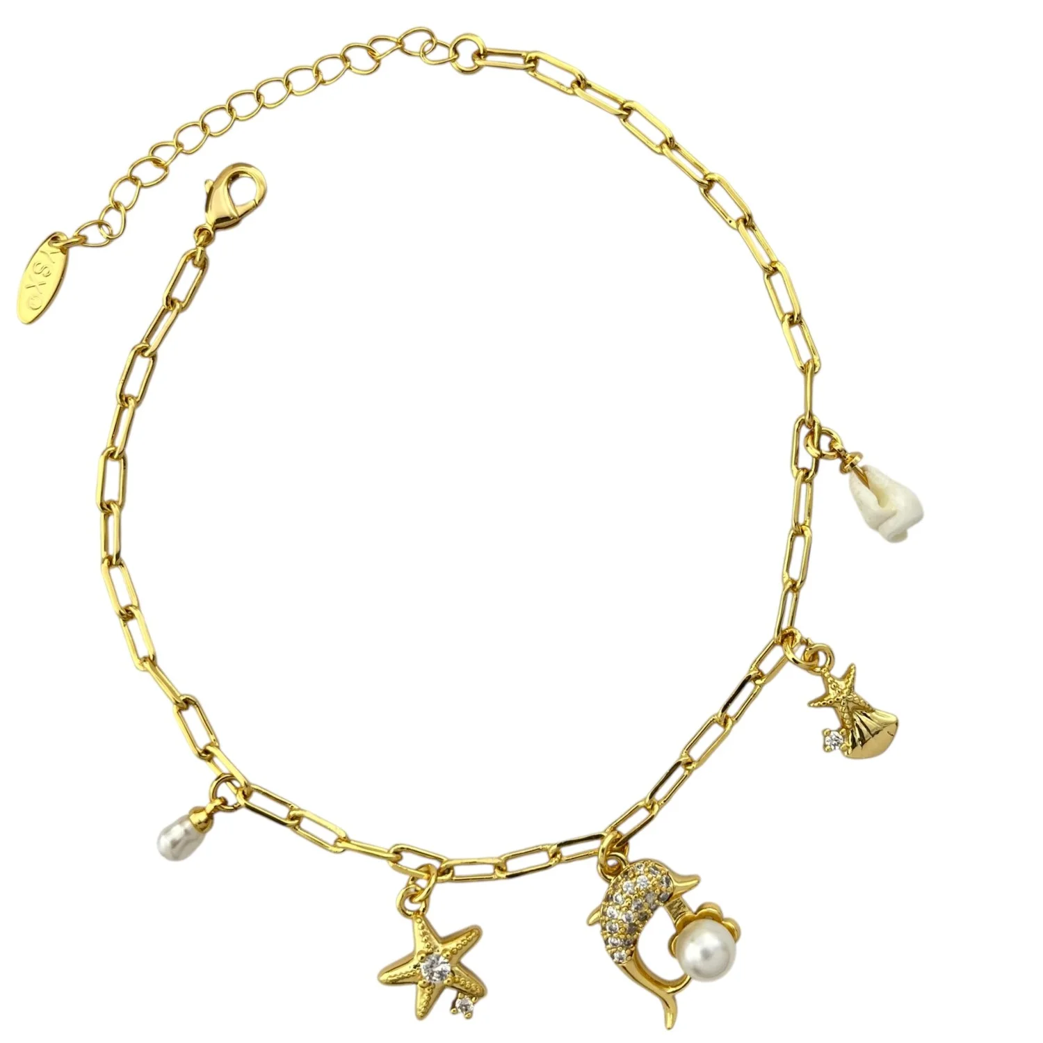 پابند زنانه طرح دلفین و ستاره با آویز مروارید