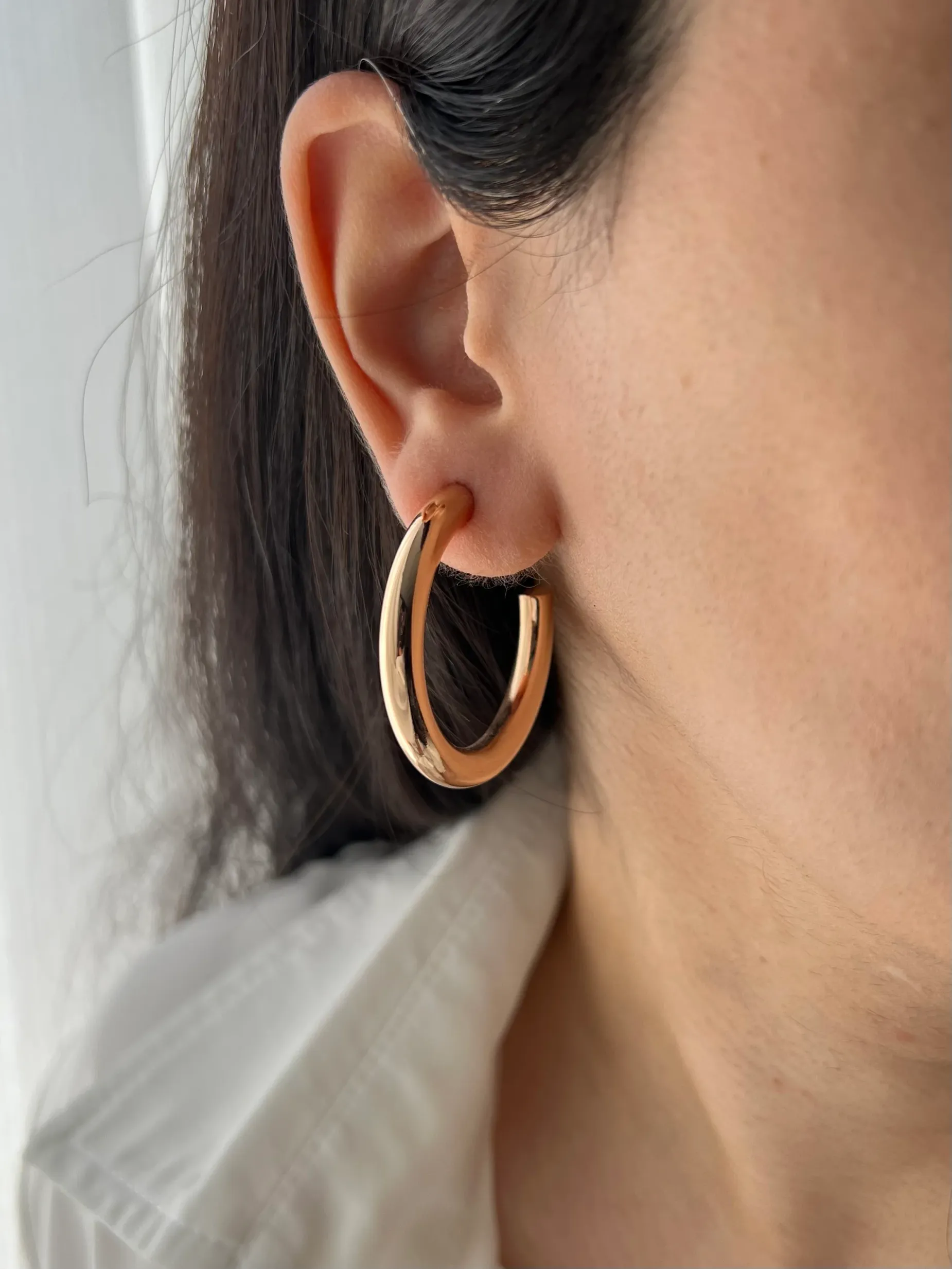 گوشواره حلقه ای ساده و شیک با رنگ طلایی درخشان ژوپینگ