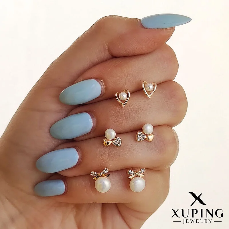 پک سه جفتی گوشواره مرواریدی ژوپینگ با طرح قلب و پاپیون
