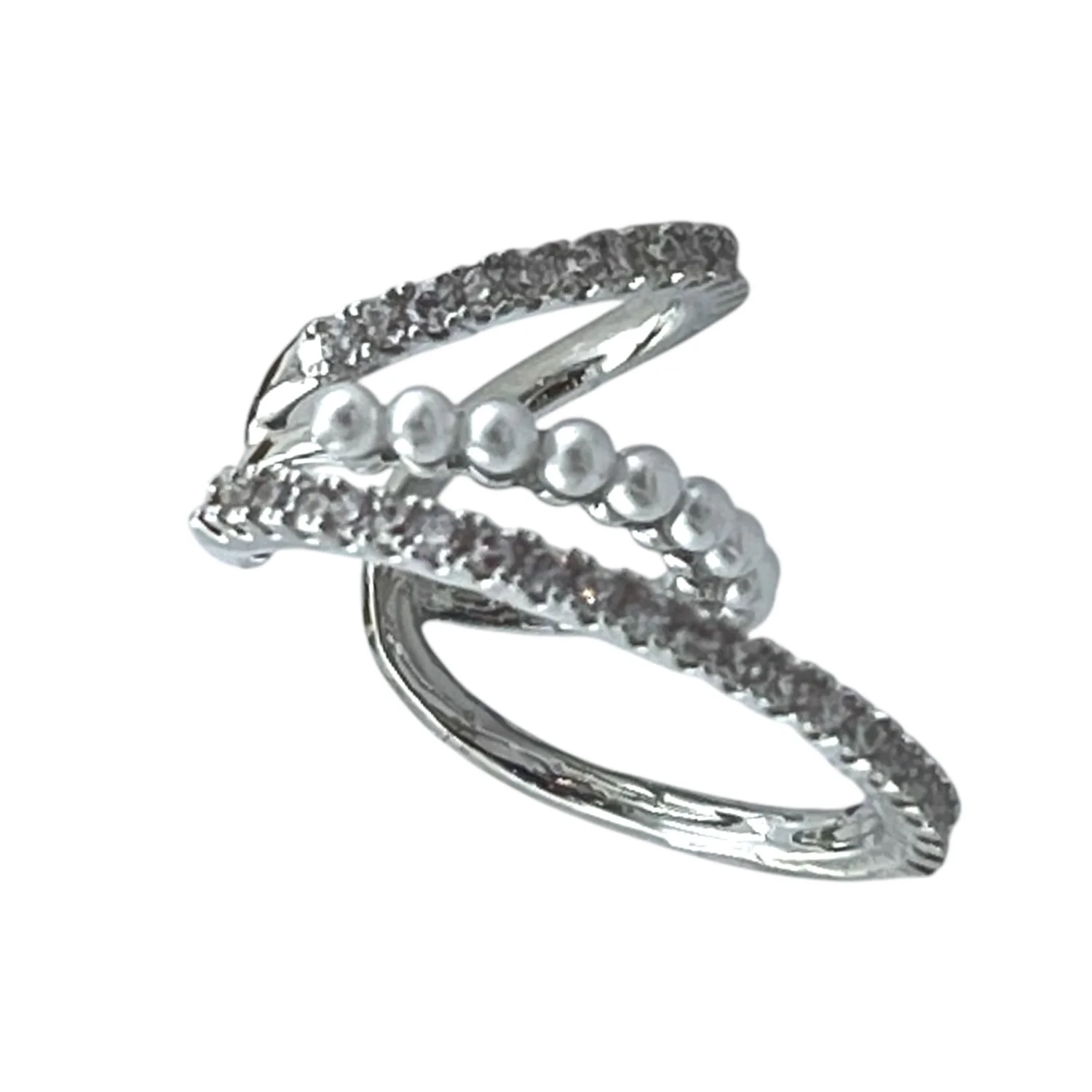 ایرکاف زنانه مدل اورویا طرح چندحلقه‌ای با مروارید و نگین نقره‌ای