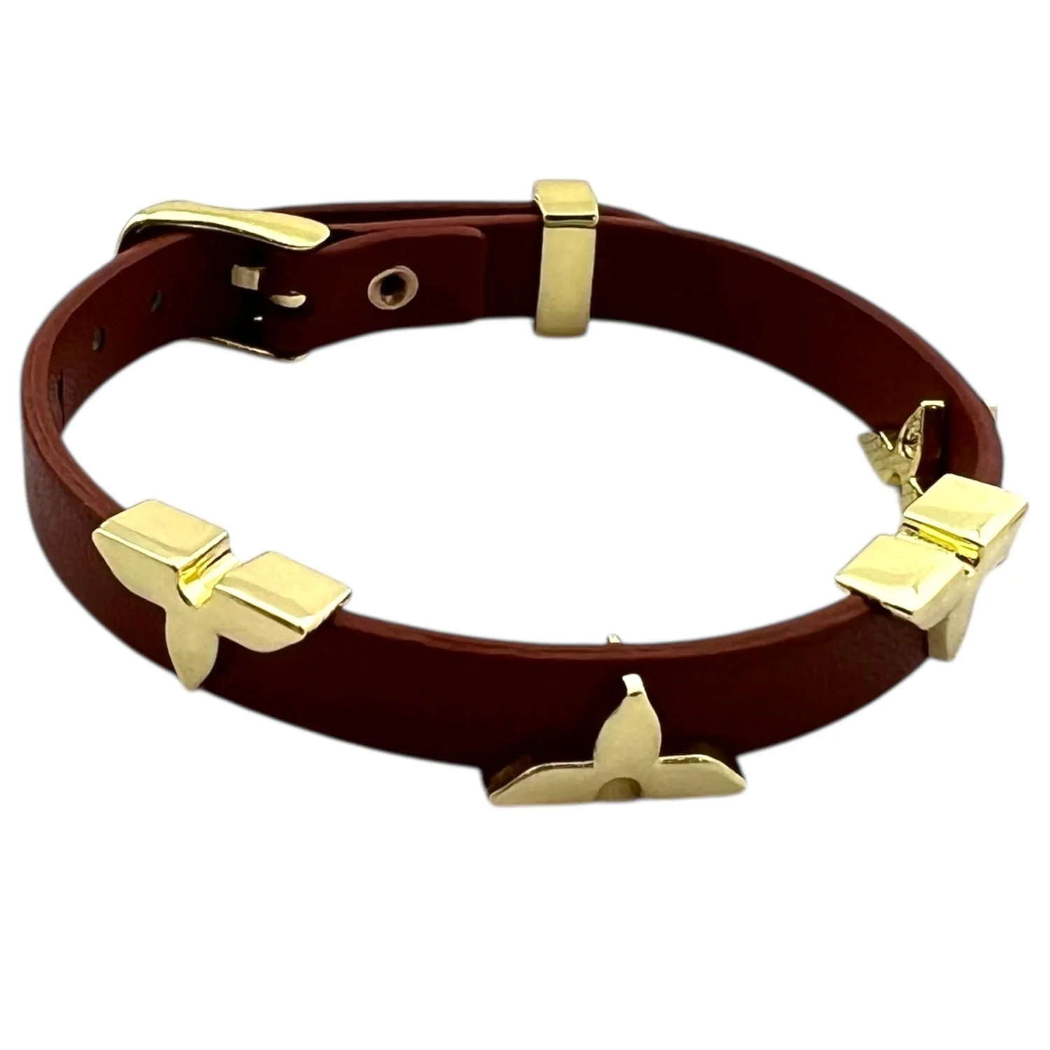 دستبند زنانه چرمی با تزیینات طرح طلا