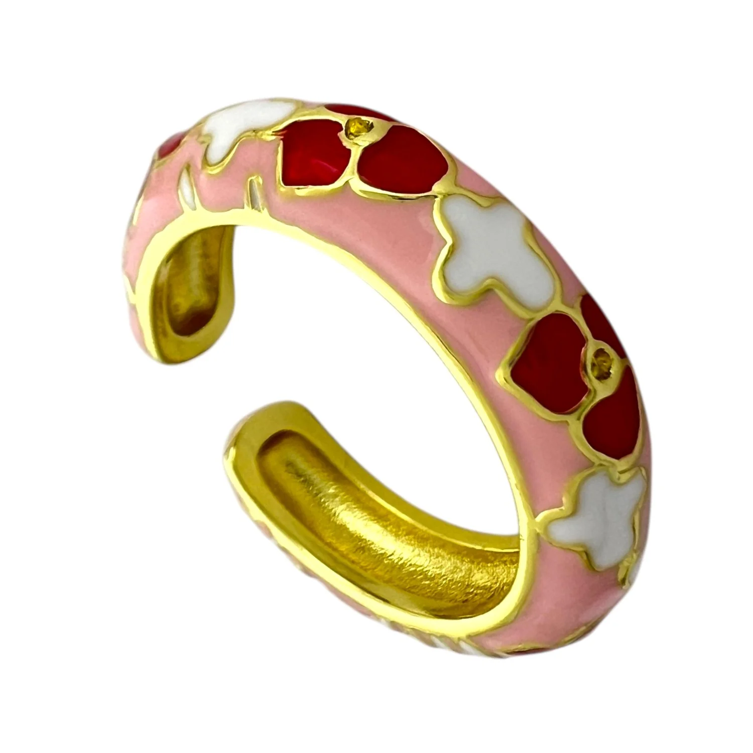 انگشتر زنانه با طرح میناکاری گل های رنگی زیبا و جذاب